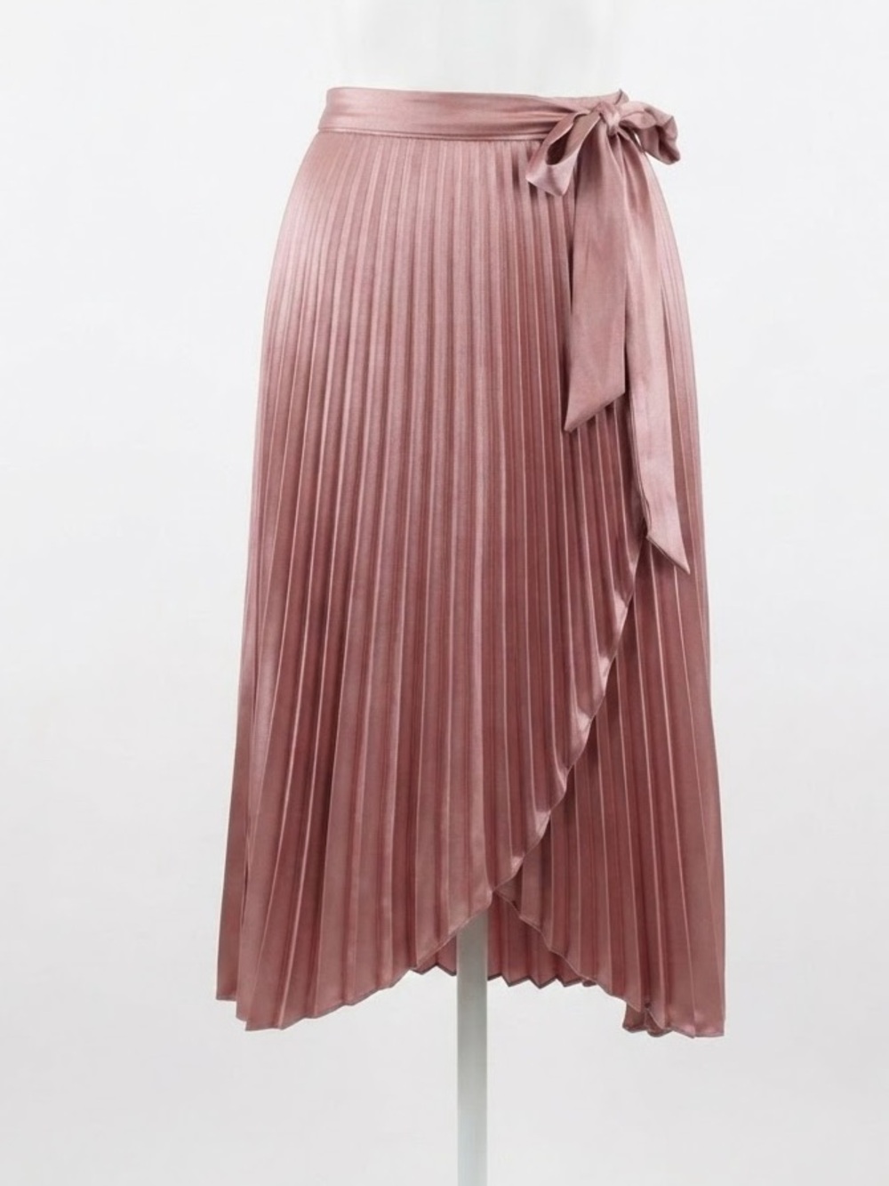 Anthropologie Maeve Paulina Pleated Faux Wrap Midi Skirt 2 | Rose Gold Metallic